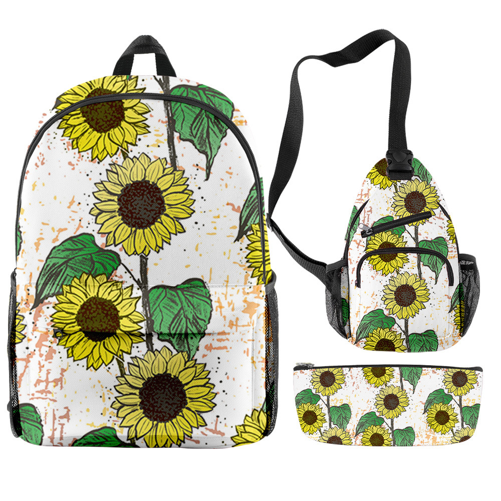 Mode maßgeschneiderte Sonnenblume gedruckt wasserdichten Reiserucksack-Set